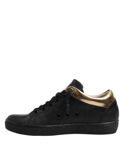 Leather Crown Schwarz Gold Schnürschuhe Low Top Damen Sneakers