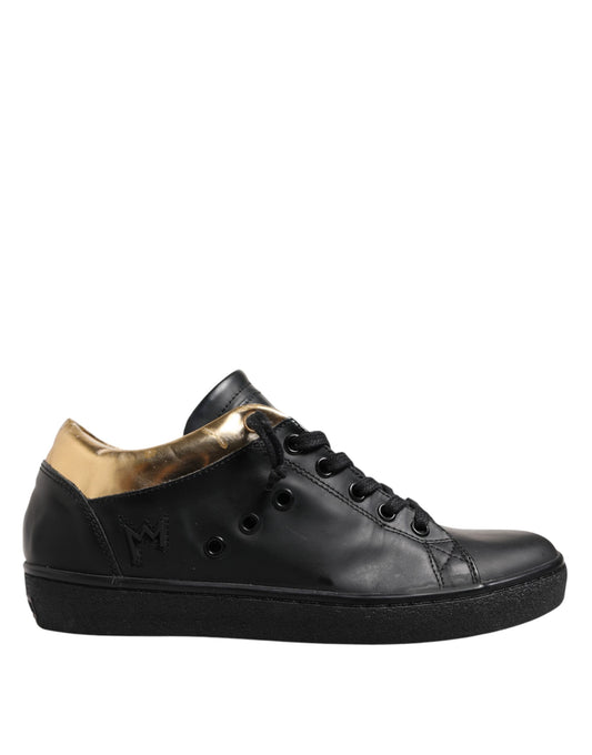Leather Crown Schwarz Gold Schnürschuhe Low Top Damen Sneakers