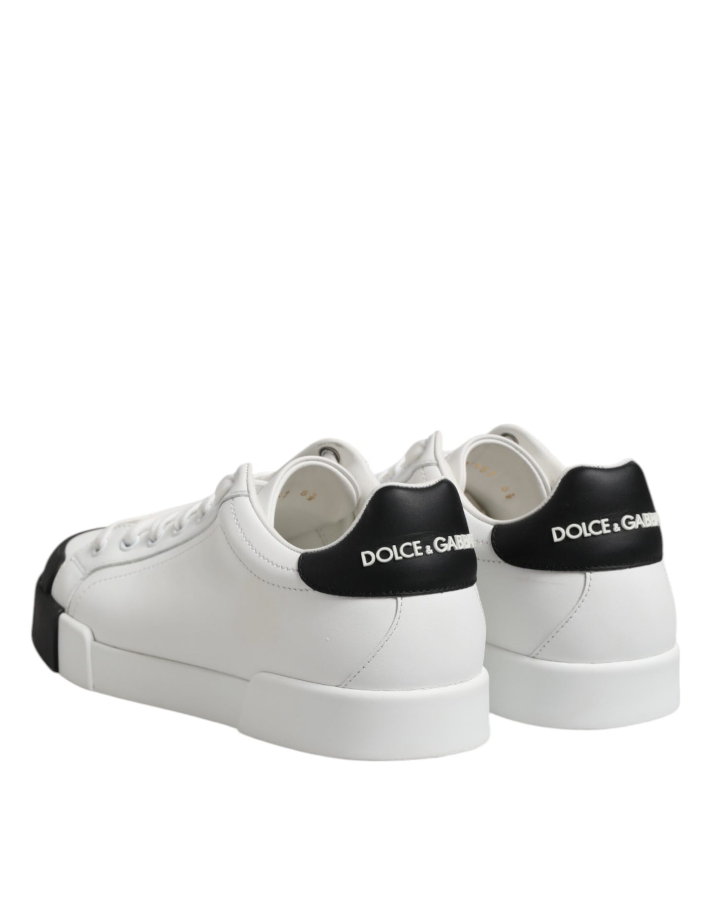 Dolce &amp; Gabbana – Weiße, schwarze Sneakers mit Logo aus Leder zum Schnüren