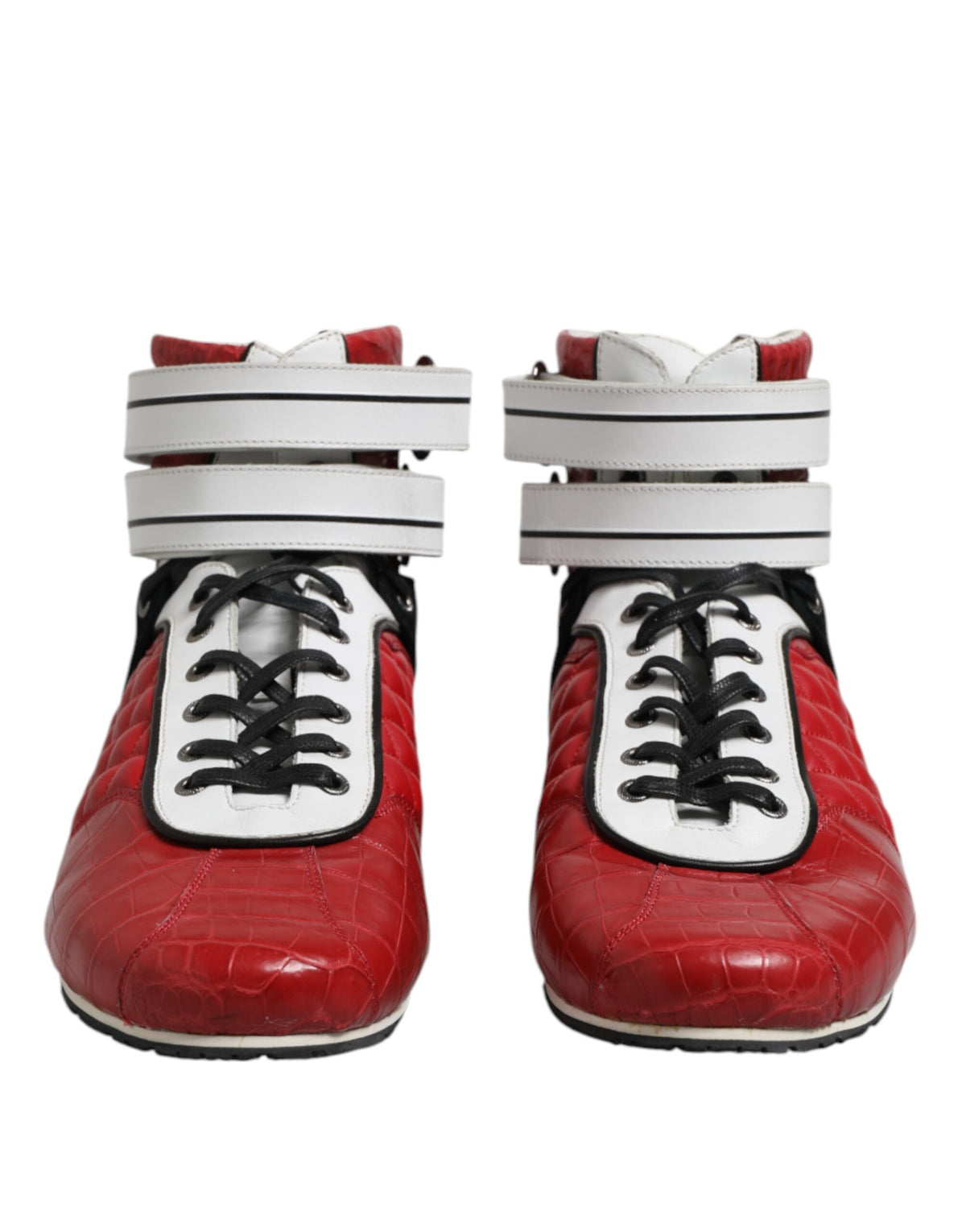Dolce &amp; Gabbana – Rote, gesteppte Sneakers aus Leder mit Schnürung