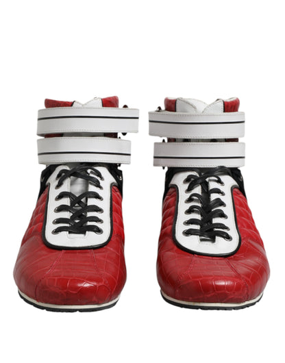 Dolce &amp; Gabbana – Rote, gesteppte Sneakers aus Leder mit Schnürung
