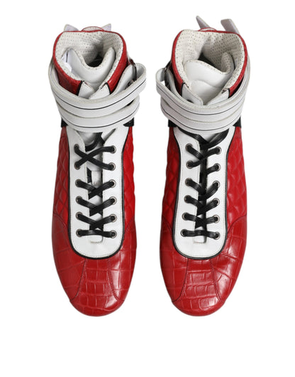 Dolce &amp; Gabbana – Rote, gesteppte Sneakers aus Leder mit Schnürung