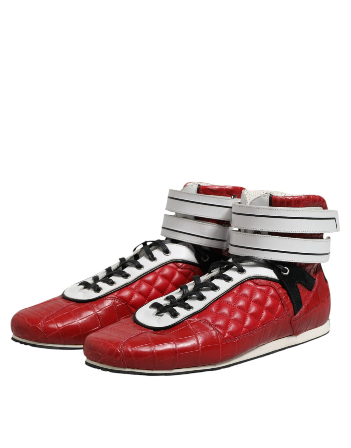 Dolce &amp; Gabbana – Rote, gesteppte Sneakers aus Leder mit Schnürung