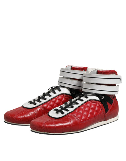 Dolce &amp; Gabbana – Rote, gesteppte Sneakers aus Leder mit Schnürung