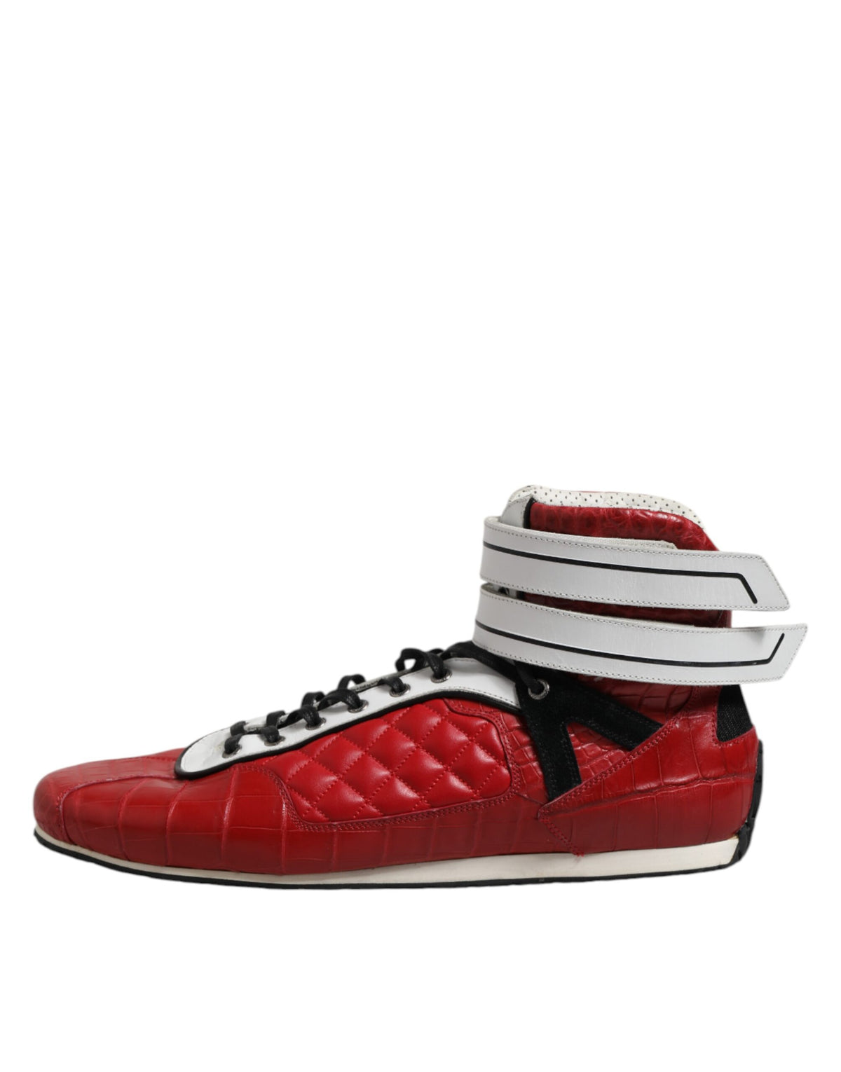 Dolce &amp; Gabbana – Rote, gesteppte Sneakers aus Leder mit Schnürung