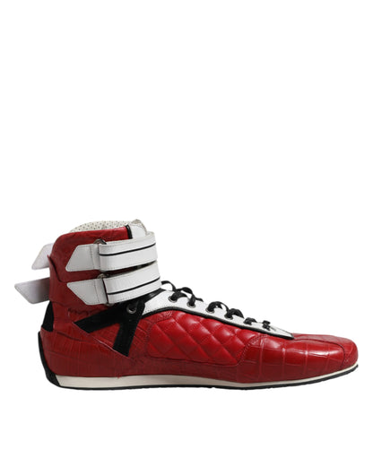 Dolce &amp; Gabbana – Rote, gesteppte Sneakers aus Leder mit Schnürung