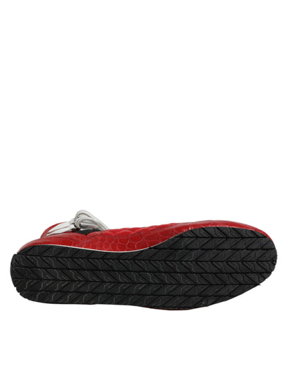Dolce &amp; Gabbana – Rote, gesteppte Sneakers aus Leder mit Schnürung