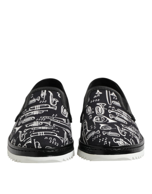 Dolce &amp; Gabbana – Schwarze Slipper mit Print für Herren