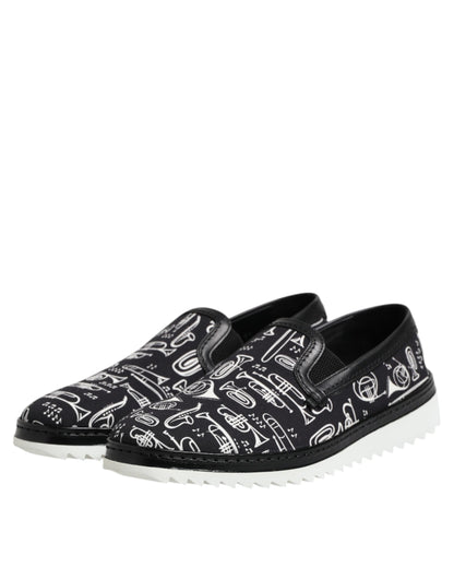 Dolce &amp; Gabbana – Schwarze Slipper mit Print für Herren