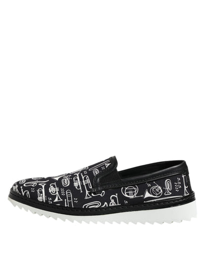 Dolce &amp; Gabbana – Schwarze Slipper mit Print für Herren