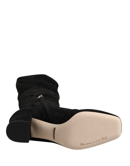 Dolce &amp; Gabbana – Kniehohe Stiefel aus schwarzem Wildleder