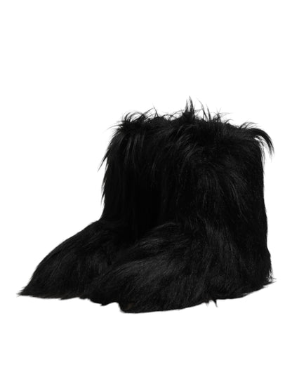 Dolce &amp; Gabbana – Wadenhohe Stiefel aus Kunstpelz in Schwarz
