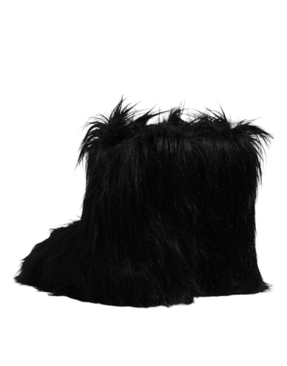 Dolce &amp; Gabbana – Wadenhohe Stiefel aus Kunstpelz in Schwarz