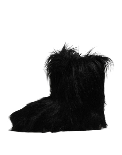 Dolce &amp; Gabbana – Wadenhohe Stiefel aus Kunstpelz in Schwarz