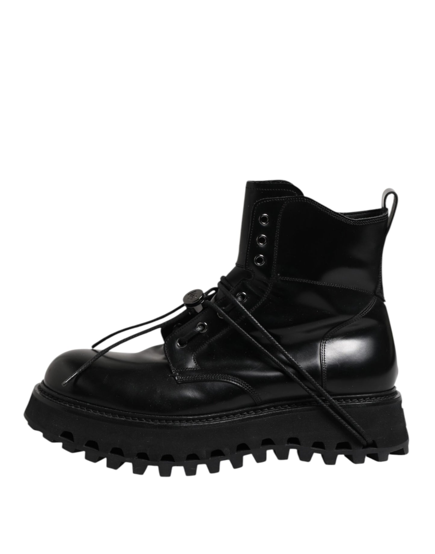 Dolce &amp; Gabbana – Schwarze Stiefeletten aus Leder mit Logo und Schnürung
