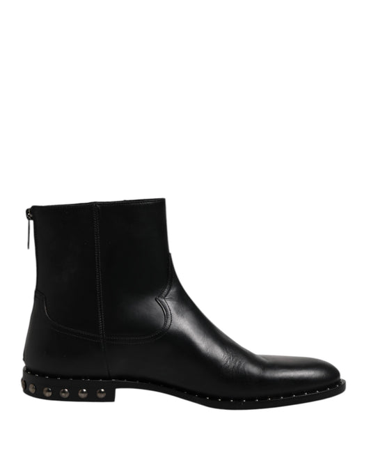 Dolce &amp; Gabbana – Schwarze Stiefeletten aus Leder mit Logo und Nieten