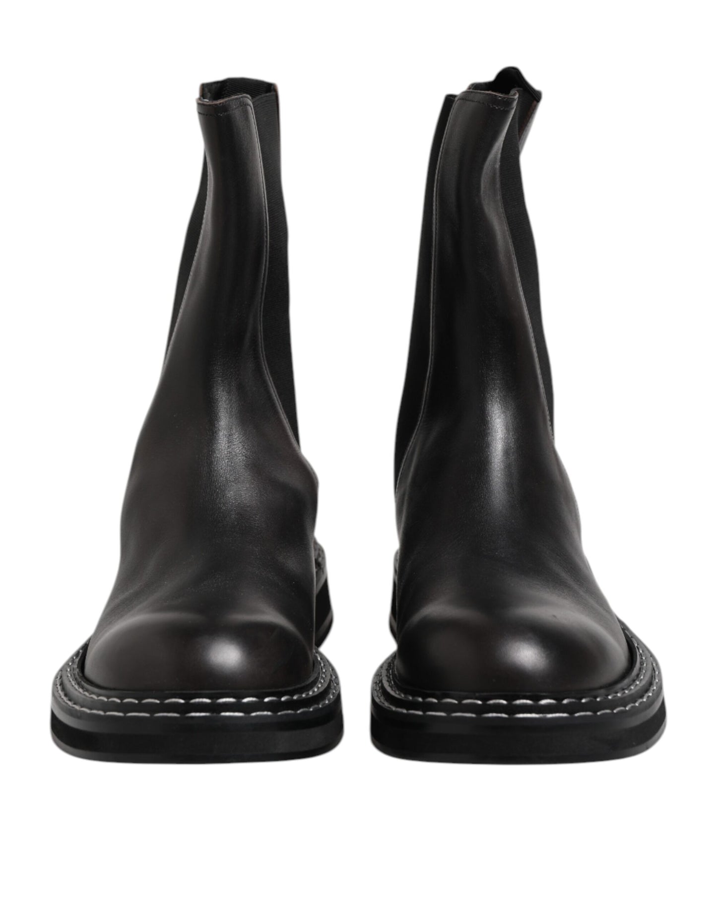 Dolce &amp; Gabbana – Schwarze, wadenlange Lederstiefel mit flacher Sohle
