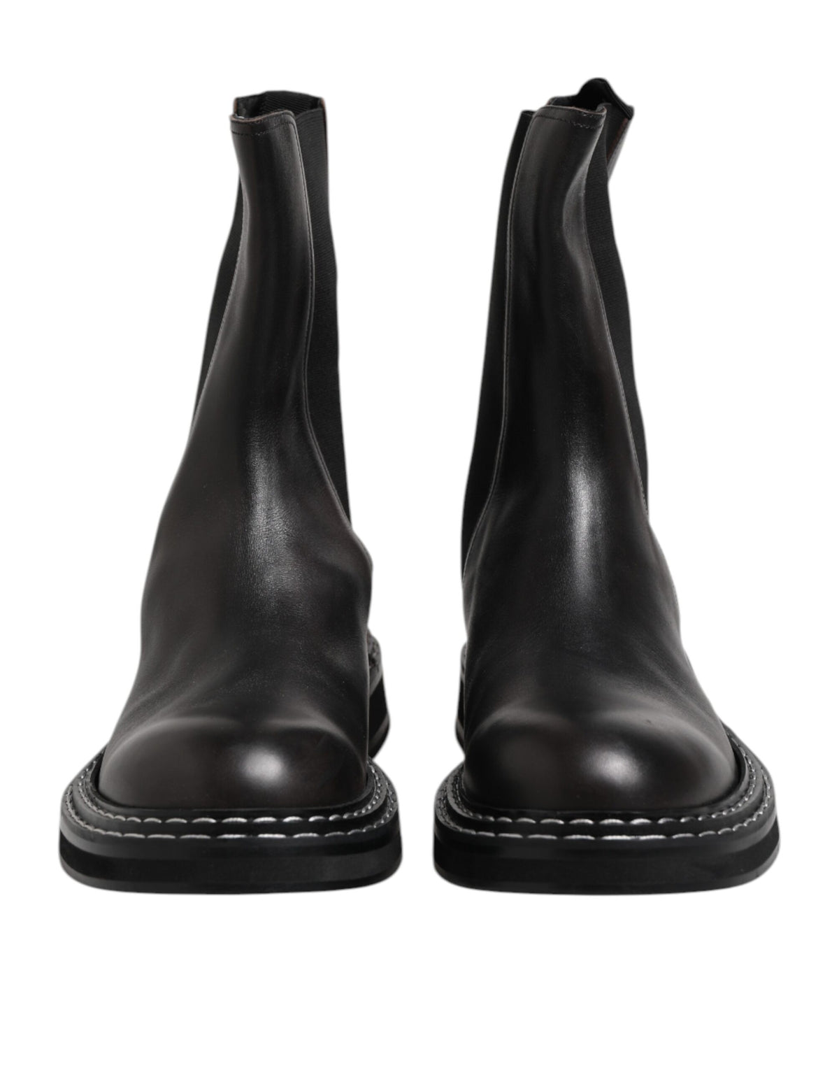 Dolce &amp; Gabbana – Schwarze, wadenlange Lederstiefel mit flacher Sohle