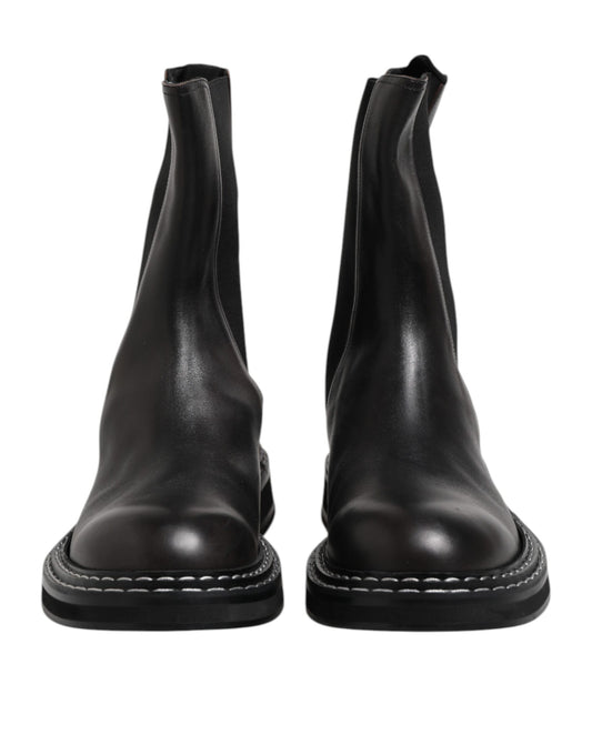 Dolce &amp; Gabbana – Schwarze, wadenlange Lederstiefel mit flacher Sohle