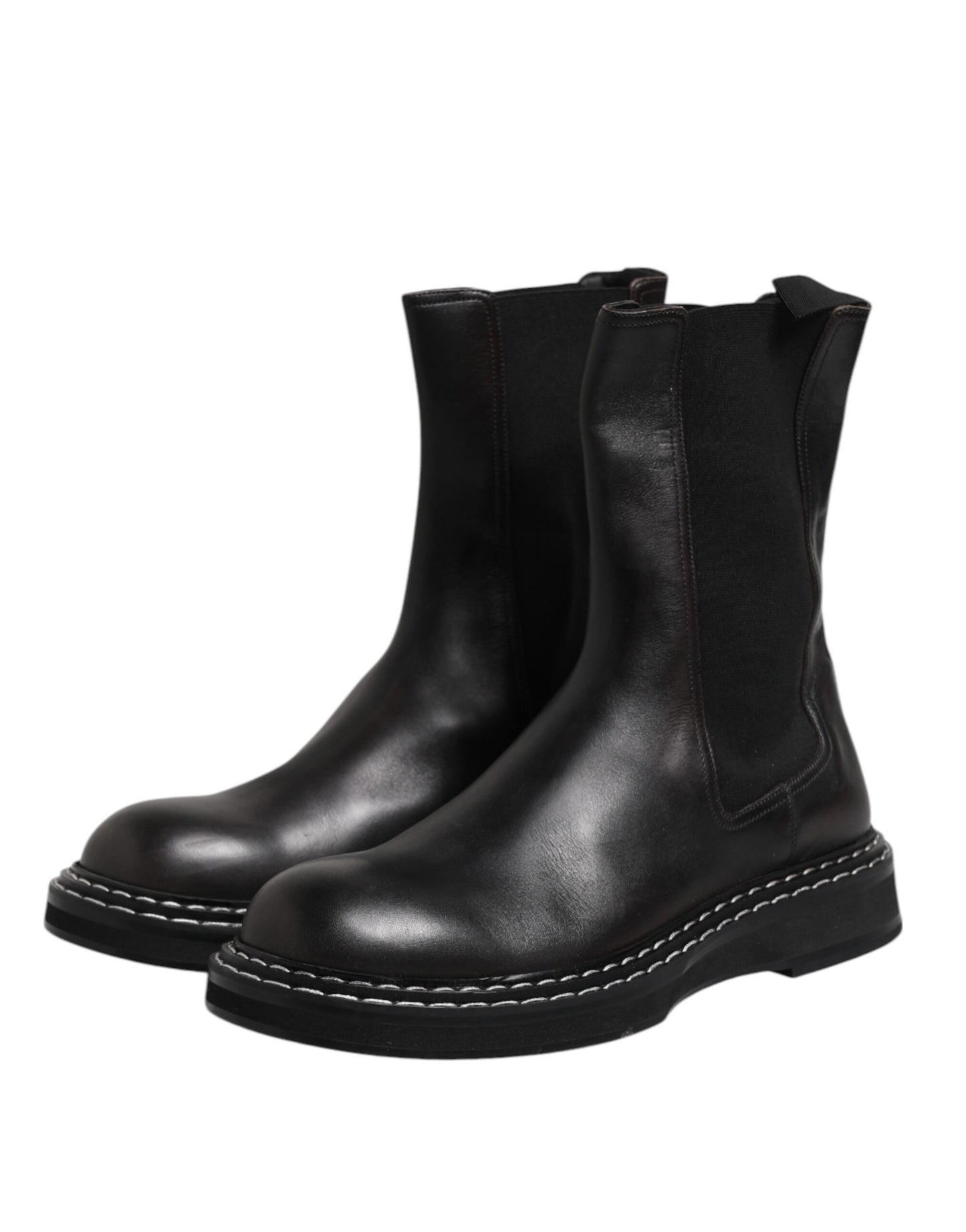 Dolce &amp; Gabbana – Schwarze, wadenlange Lederstiefel mit flacher Sohle