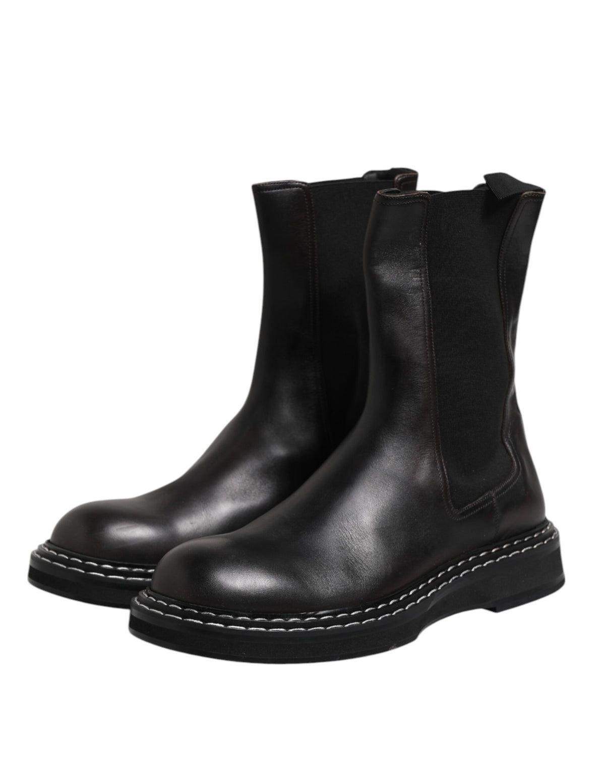 Dolce &amp; Gabbana – Schwarze, wadenlange Lederstiefel mit flacher Sohle