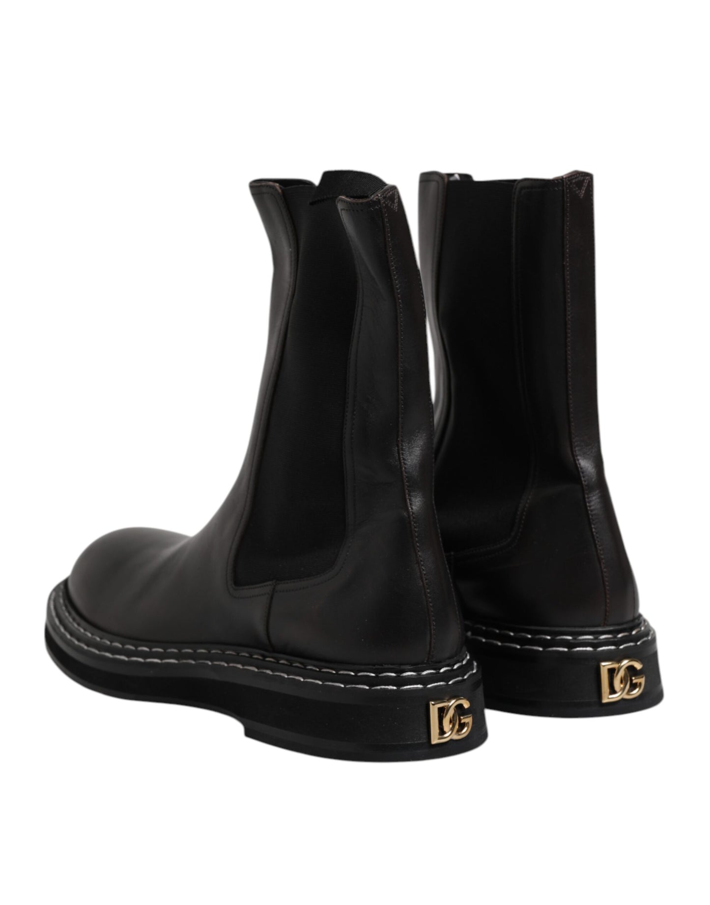 Dolce &amp; Gabbana – Schwarze, wadenlange Lederstiefel mit flacher Sohle