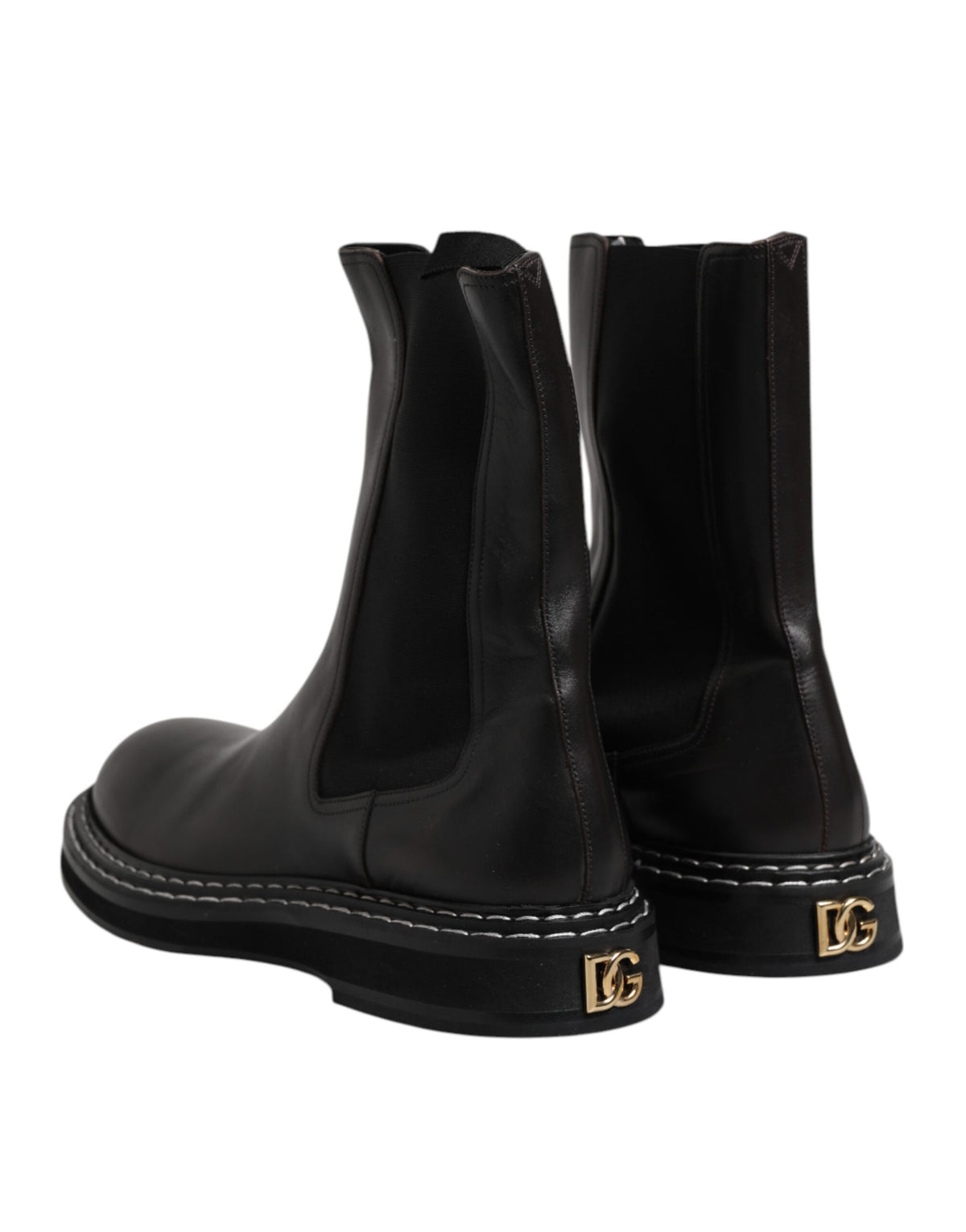 Dolce &amp; Gabbana – Schwarze, wadenlange Lederstiefel mit flacher Sohle