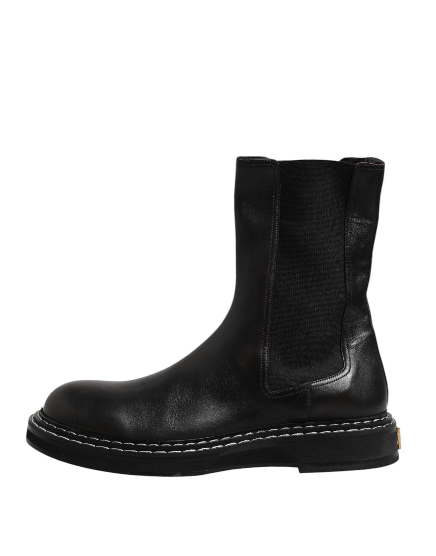 Dolce &amp; Gabbana – Schwarze, wadenlange Lederstiefel mit flacher Sohle