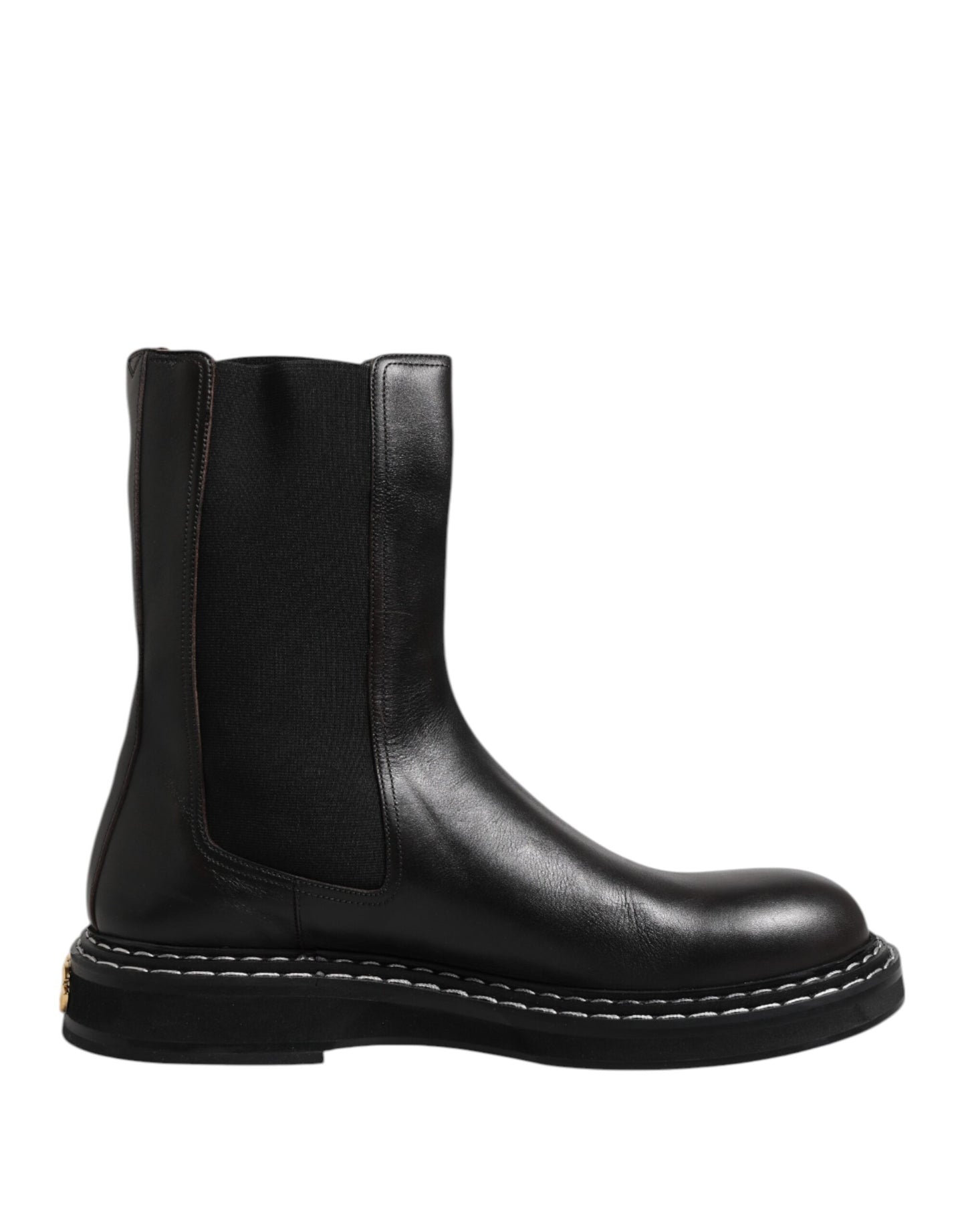 Dolce &amp; Gabbana – Schwarze, wadenlange Lederstiefel mit flacher Sohle