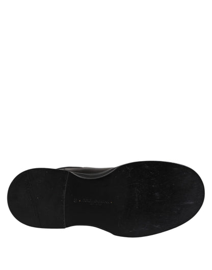 Dolce &amp; Gabbana – Schwarze, wadenlange Lederstiefel mit flacher Sohle