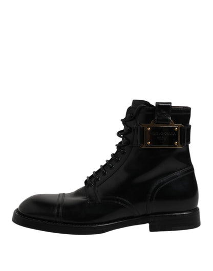 Dolce &amp; Gabbana – Schwarze Lederstiefel mit halbhoher Wade und Schnürschuhen