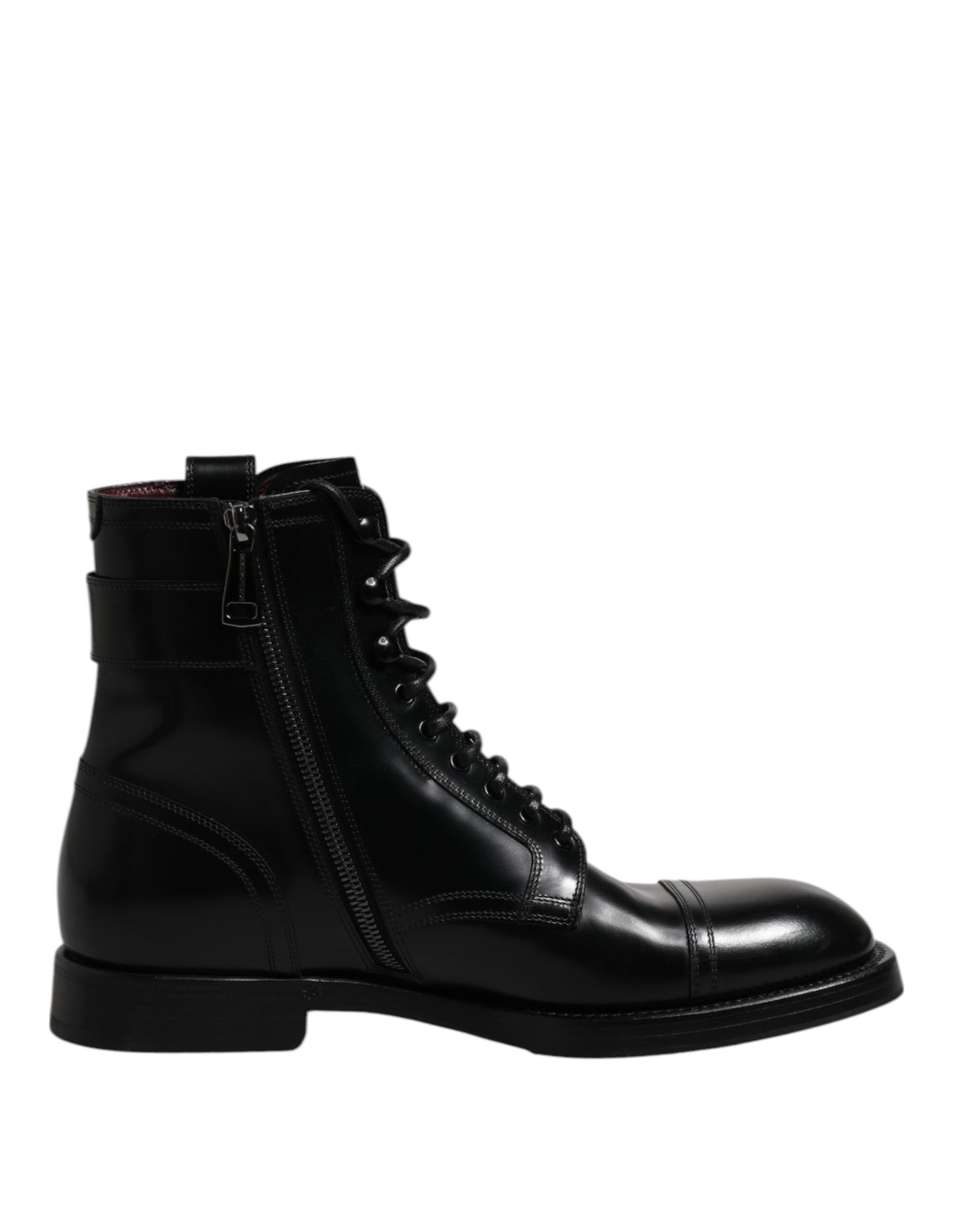 Dolce &amp; Gabbana – Schwarze Lederstiefel mit halbhoher Wade und Schnürschuhen