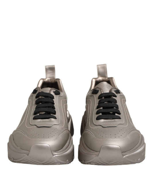 Dolce &amp; Gabbana Silber DAYMASTER Leder Herren Sneakers Schuhe