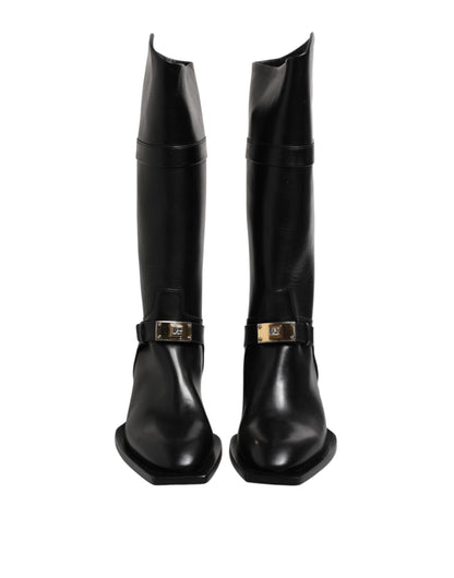Dolce &amp; Gabbana Schwarze Lederstiefel mit hohen Absätzen