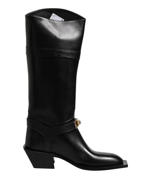 Dolce &amp; Gabbana Schwarze Lederstiefel mit hohen Absätzen