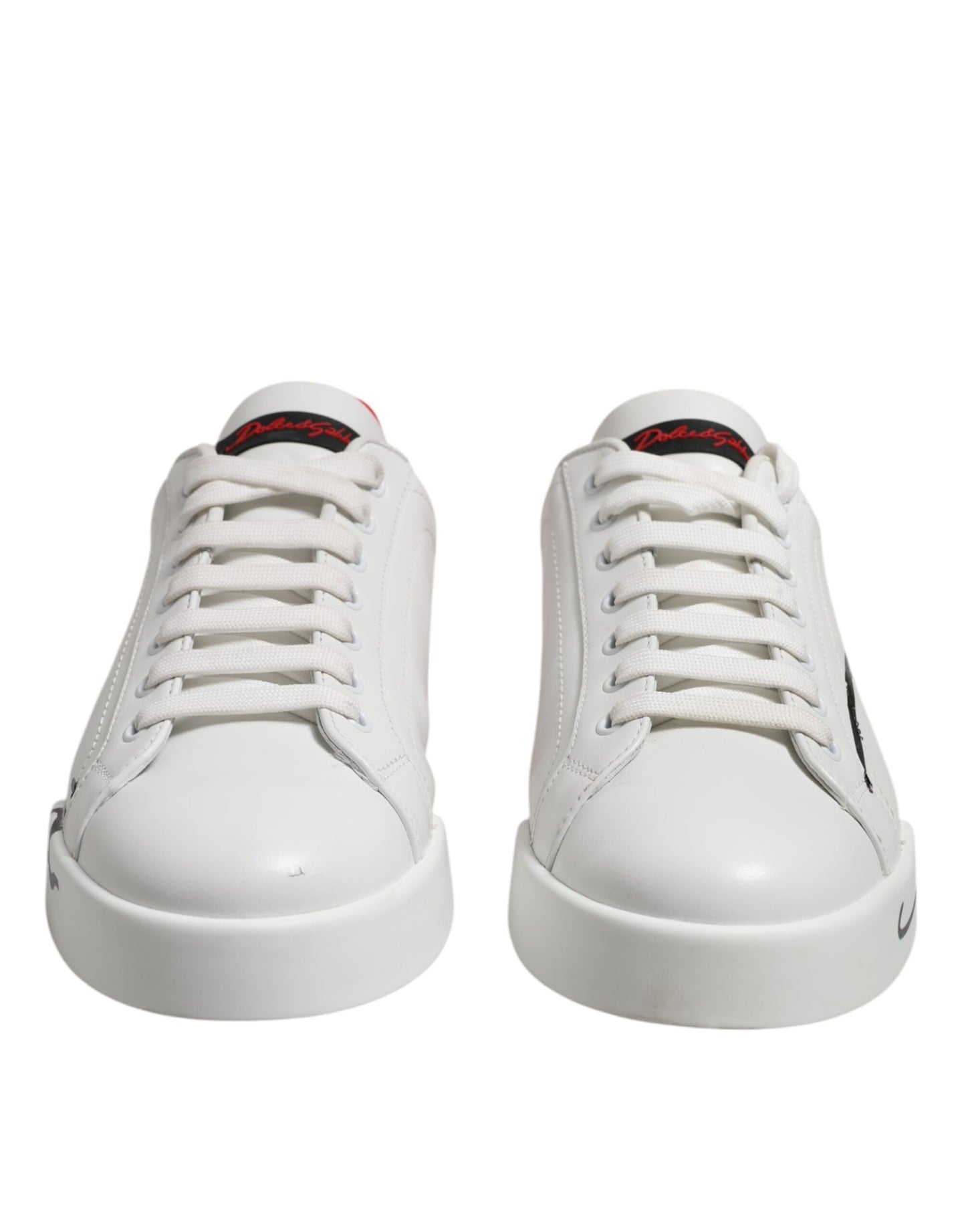 Dolce & Gabbana White Red Logo Low Top Leather Sneakers Shoes