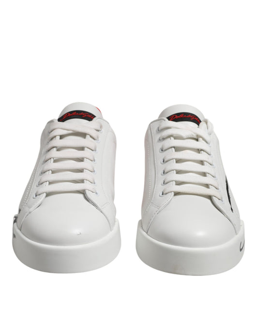 Dolce & Gabbana White Red Logo Low Top Leather Sneakers Shoes