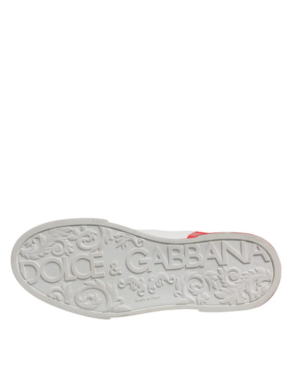 Dolce & Gabbana White Red Logo Low Top Leather Sneakers Shoes