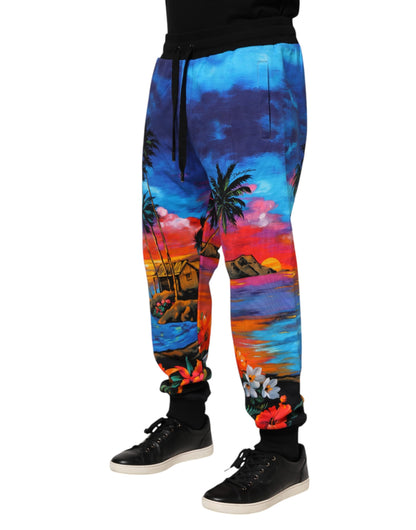 Dolce &amp; Gabbana – Blaue Jogginghose mit Hawaii-Print
