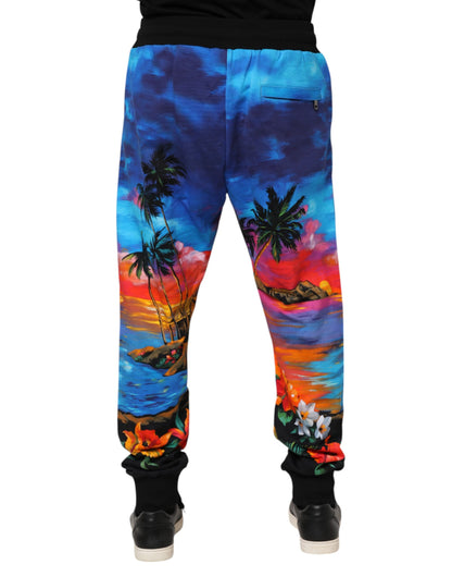 Dolce &amp; Gabbana – Blaue Jogginghose mit Hawaii-Print