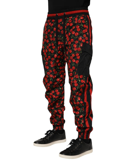 Dolce &amp; Gabbana Schwarz Rot Kirsche Print Männer Jogginghose Hosen