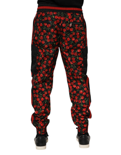 Dolce &amp; Gabbana Schwarz Rot Kirsche Print Männer Jogginghose Hosen