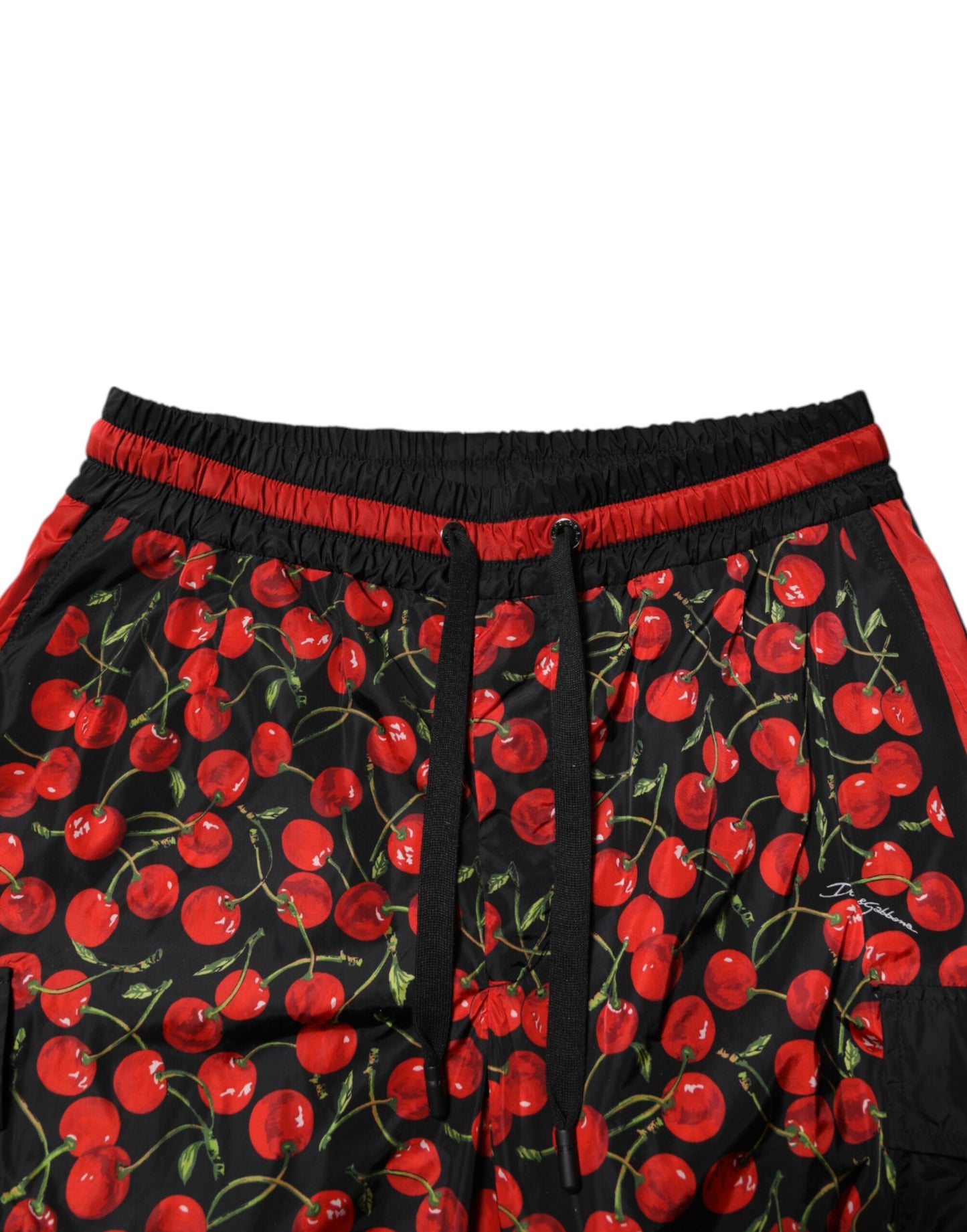 Dolce &amp; Gabbana Schwarz Rot Kirsche Print Männer Jogginghose Hosen