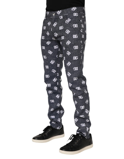 Dolce &amp; Gabbana Dunkelgraue Skinny-Jeans aus Baumwolle mit Logo