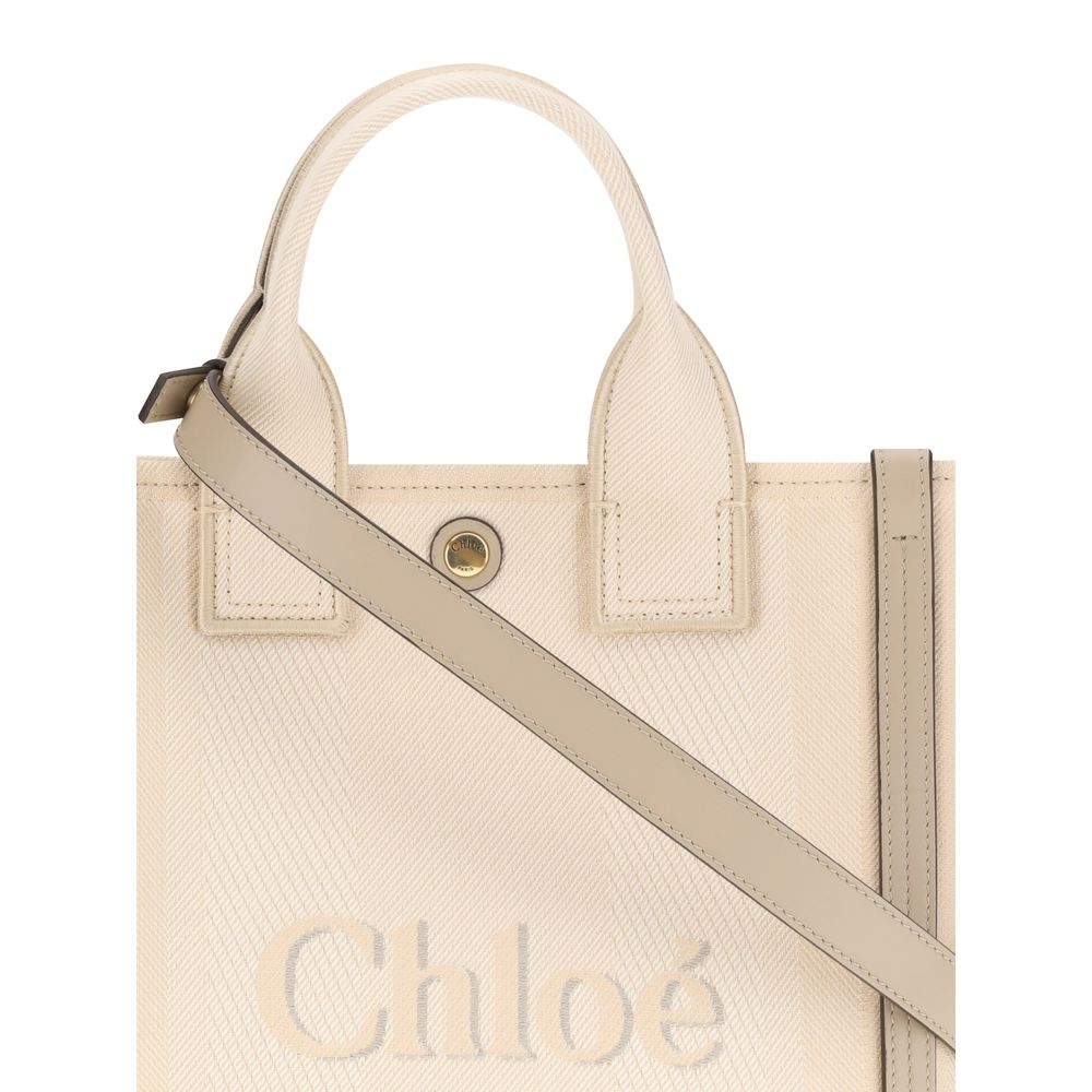 Chloé Schultertasche aus beigefarbener Baumwolle