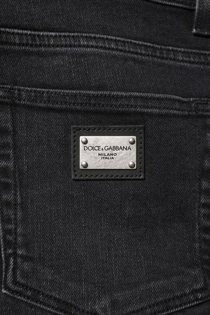 Dolce &amp; Gabbana – Schwarze Skinny-Jeans aus verwaschener Baumwolle