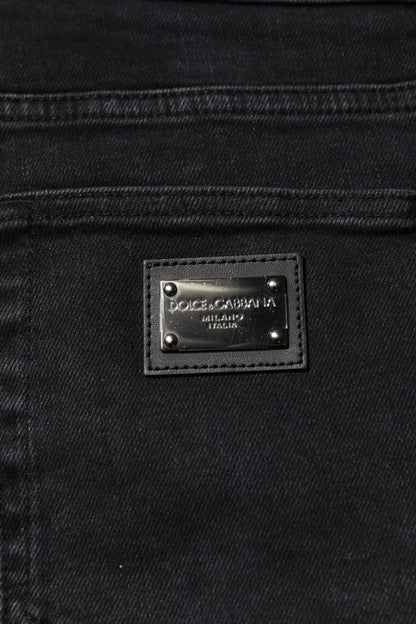 Dolce & Gabbana Black Cotton Logo Plaque Denim Jeans