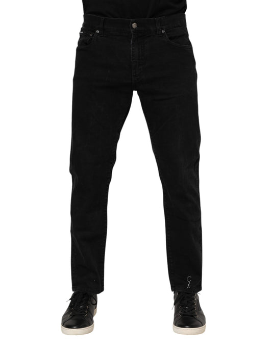 Dolce &amp; Gabbana – Schwarze Slim-Fit-Jeans aus Baumwolle mit Logo-Schild