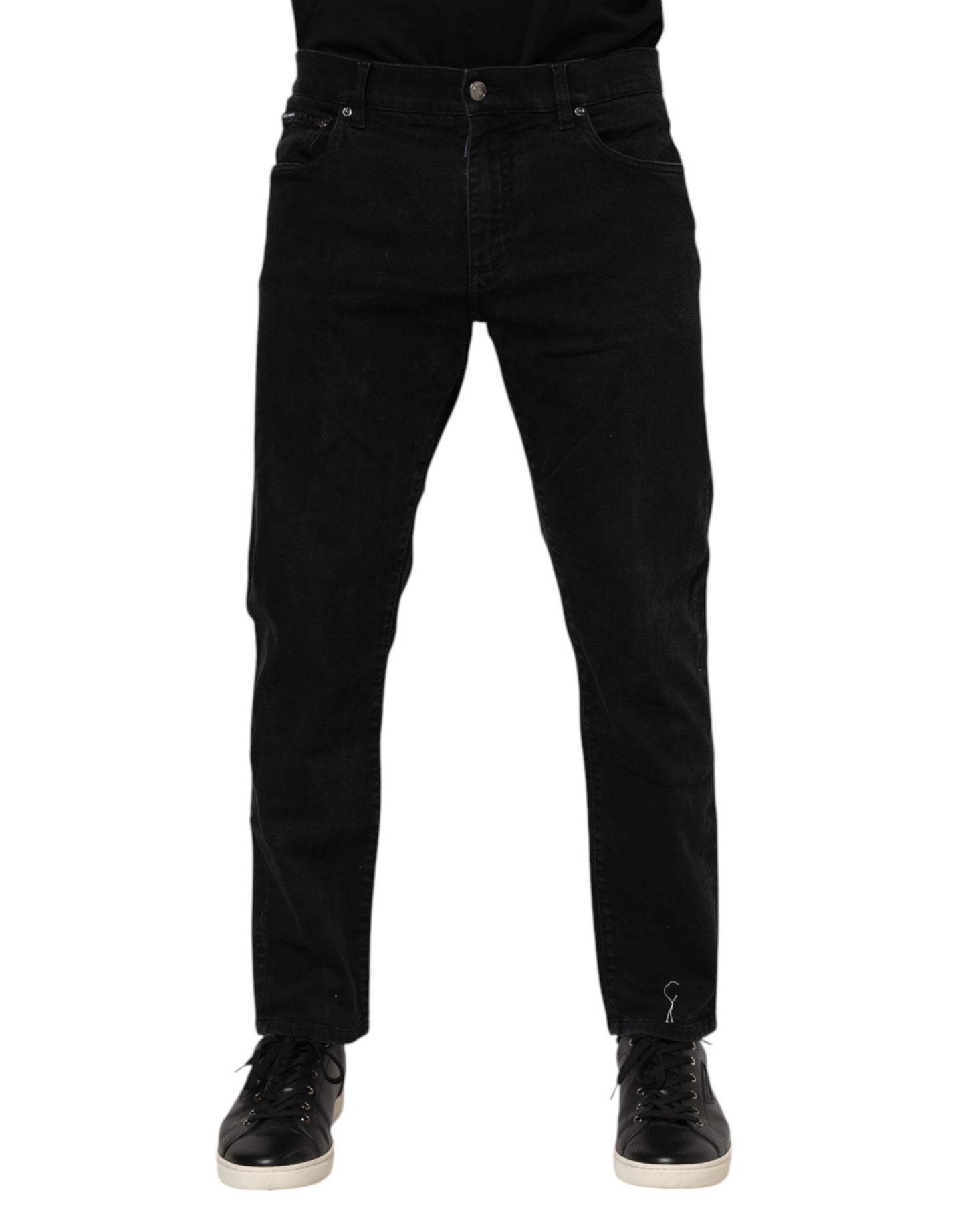Dolce &amp; Gabbana – Schwarze Slim-Fit-Jeans aus Baumwolle mit Logo-Schild