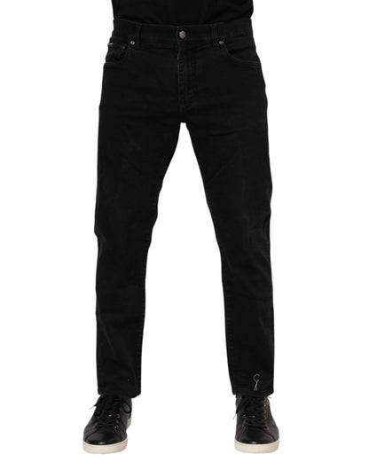 Dolce &amp; Gabbana – Schwarze Slim-Fit-Jeans aus Baumwolle mit Logo-Schild